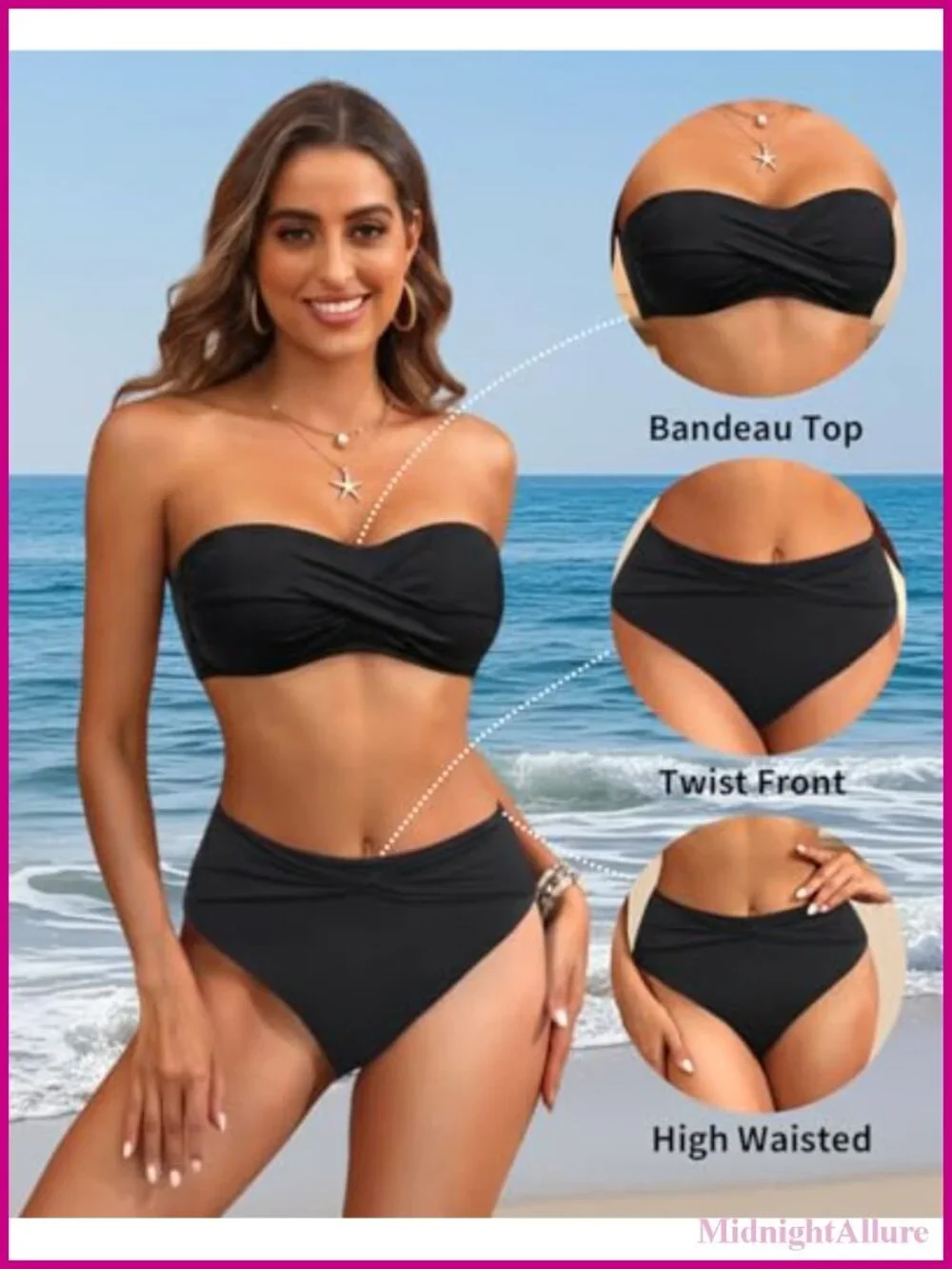 Women's Bandeau Bikini Set High Waisted Strapless Twist Two Piece Swimsuit Push